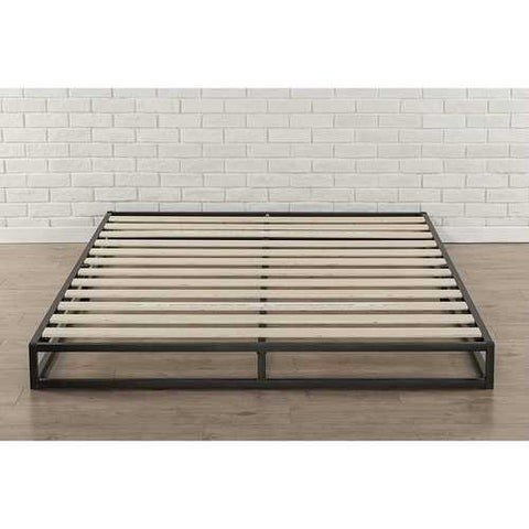 Image of Full size 6-inch Low Profile Metal Platform Bed Frame with Wooden Slats