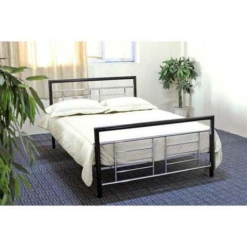 Image of Full size Black Metal Platform Bed with Headboard and Footboard with Silver Accents