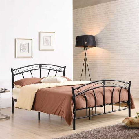 Image of Full size Black Metal Platform Bed with Curvy Headboard and Footboard