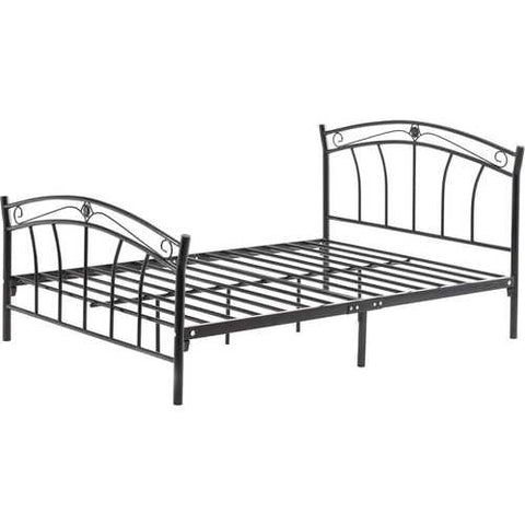 Image of Full size Black Metal Platform Bed with Curvy Headboard and Footboard