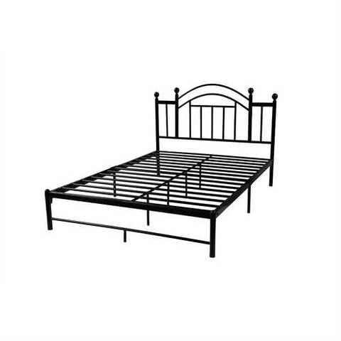 Image of Full size Black Platform Bed Frame with Metal Slats and Headboard