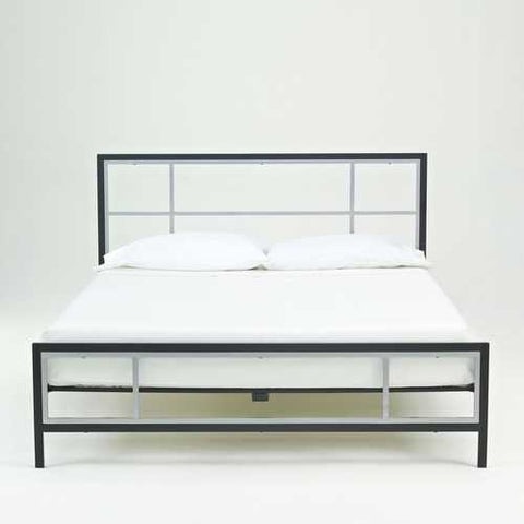 Image of Full size Modern Metal Platform Bed Fame with Headboard Footboard and Wood Slats