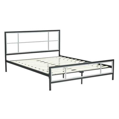 Image of Full size Modern Metal Platform Bed Fame with Headboard Footboard and Wood Slats