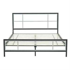 Full size Modern Metal Platform Bed Fame with Headboard Footboard and Wood Slats