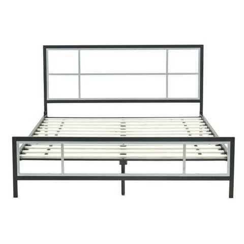 Image of Full size Modern Metal Platform Bed Fame with Headboard Footboard and Wood Slats