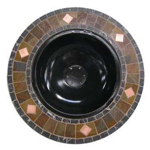 Image of Marble and Slate 34-inch Fire Pit with Copper Accents and Wrought Iron Stand