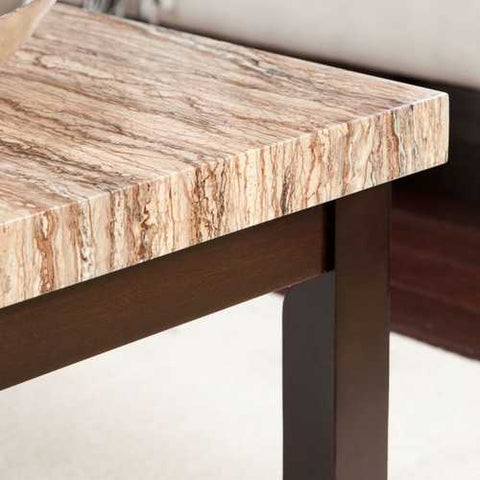 Image of Contemporary Espresso Solid Wood Coffee Table with Faux Marble Top