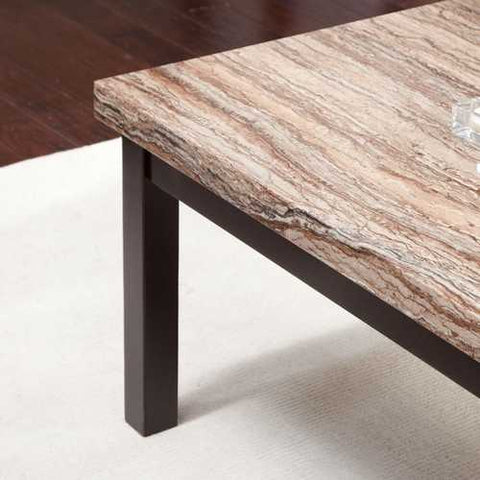 Image of Contemporary Espresso Solid Wood Coffee Table with Faux Marble Top