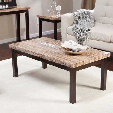 Image of Contemporary Espresso Solid Wood Coffee Table with Faux Marble Top