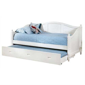 Twin size Louver White Wood Daybed with Roll-out Trundle Bed