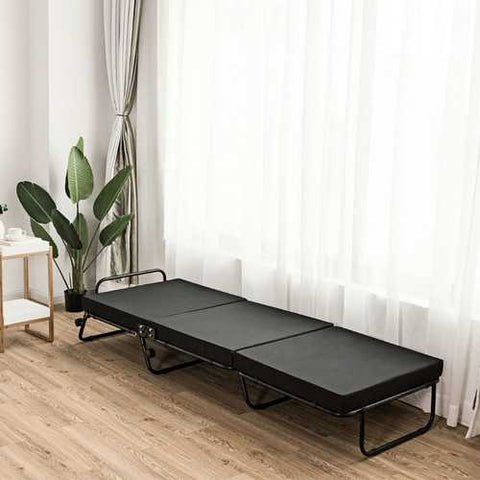 Image of Folding Rollaway Guest Bed Frame Ottoman with Mattress and Casters