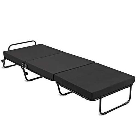 Image of Folding Rollaway Guest Bed Frame Ottoman with Mattress and Casters