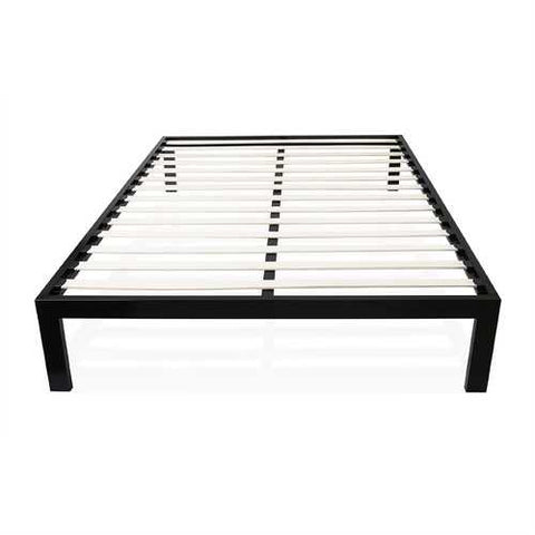 Image of Full size Simple Black Metal Bed Frame Platform with Wooden Slats