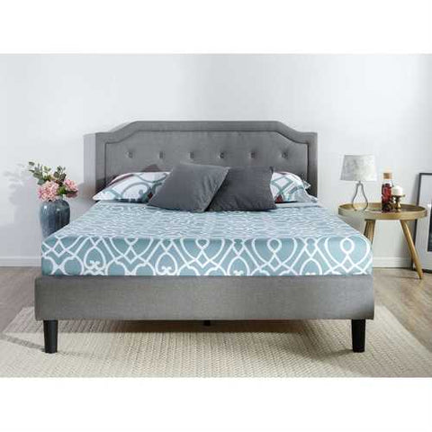 Image of Full size Grey Upholstered Platform Bed with Classic Button Tufted Headboard