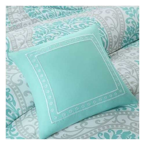 Image of Full / Queen Teal Turquoise Aqua Blue and White Damask Comforter Set