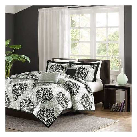 Image of Full / Queen 5-Piece Black White Damask Print Comforter Set