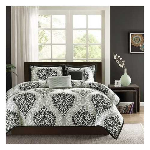 Image of Full / Queen 5-Piece Black White Damask Print Comforter Set