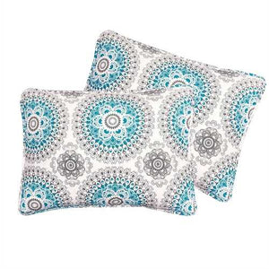 Full / Queen 3-Piece Cotton Quit Set in Aqua Blue White and Grey Floral Pattern