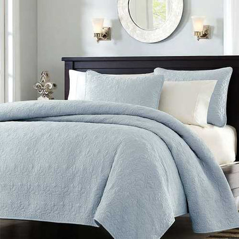 Image of Full / Queen size Quilted Bedspread Coverlet with 2 Shams in Light Blue