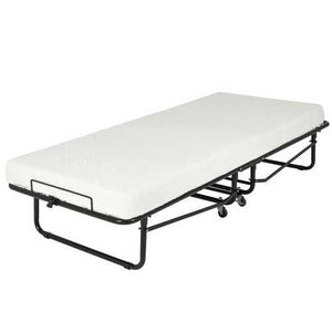 Twin XL Folding Rollaway Guest Bed Cot with Memory Foam Mattress