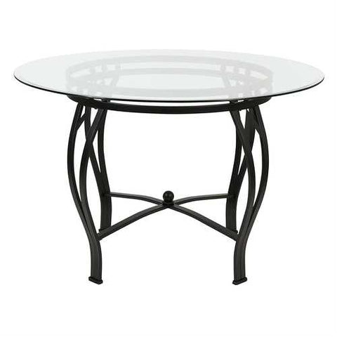 Image of Modern 45-inch Round Glass Top Dining Table with Black Metal Frame