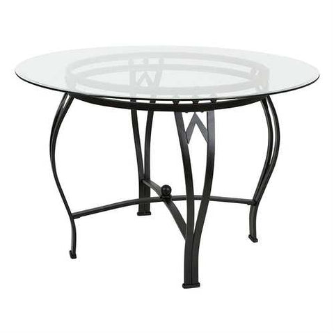 Image of Modern 45-inch Round Glass Top Dining Table with Black Metal Frame