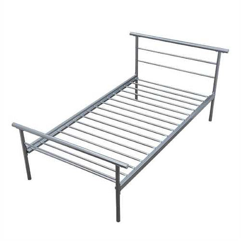 Image of Full size Metal Platform Bed Frame with Modern Headboard and Footboard in Silver