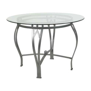 Round 42-inch Clear Tempered Glass Dining Table with Silver Frame