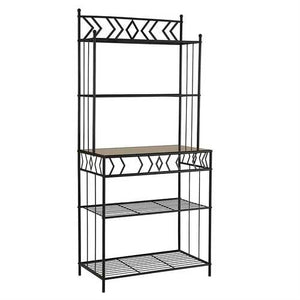 Kitchen Bakers Rack in Black Metal with Marble Finish Top