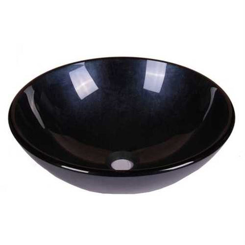 Image of Tempered Glass Dark Blue Round Bathroom Vessel Sink with Drain