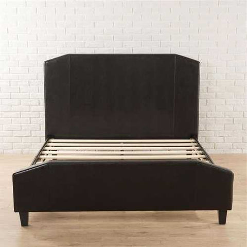 Image of Full size Espresso Faux Leather Upholstered Platform Bed with Headboard & Footboard