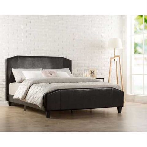 Image of Full size Espresso Faux Leather Upholstered Platform Bed with Headboard & Footboard