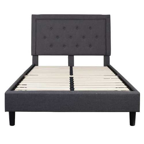 Image of Full size Dark Grey Fabric Upholstered Platform Bed Frame with Tufted Headboard