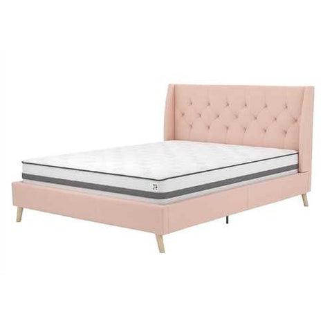 Image of Full size Pink Linen Upholstered Mid-Century Style Platform Bed