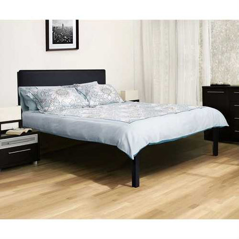 Image of Full size Modern Metal Platform Bed Frame with Black Padded Headboard