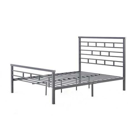 Image of Full Metal Platform Bed Frame with Headboard in Modern Titanium Silver Finish