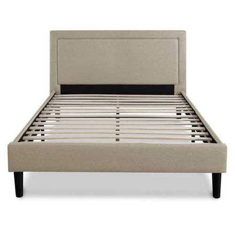 Image of Full size Taupe Upholstered Platform Bed with Classic Headboard