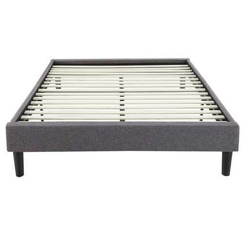 Image of Full size Upholstered Platform Bed Frame with Padded Grey Upholstery