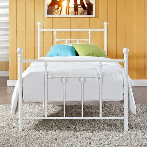 Image of Full size White Metal Platform Bed with Headboard and Footboard