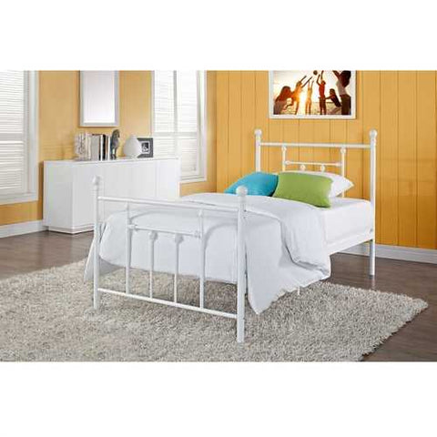 Image of Full size White Metal Platform Bed with Headboard and Footboard