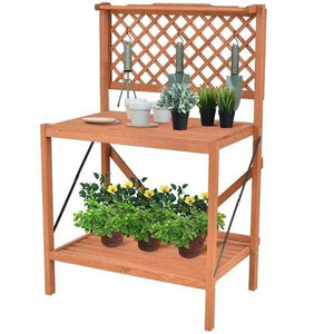 Folding Wooden Garden Workstation Potting Bench with Shelf