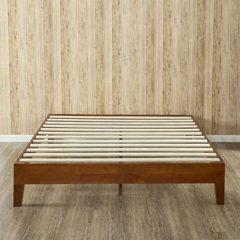 Image of Full size Low Profile Platform Bed Frame in Cherry Wood Finish