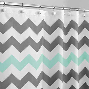 Grey Aqua Blue White Chevron Polyester Fabric 72-inch Shower Curtain