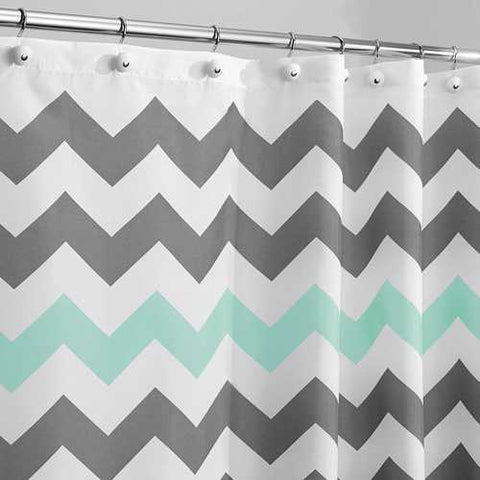 Image of Grey Aqua Blue White Chevron Polyester Fabric 72-inch Shower Curtain