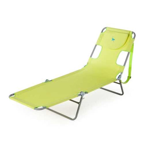 Image of Green Chaise Lounge Beach Chair Recliner with Cotton Towel