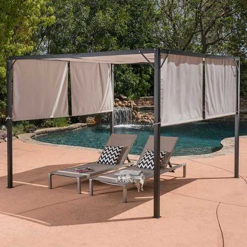 Image of Heavy Duty Steel Frame Outdoor Gazebo Pergola with Beige Fabric Sun Shade