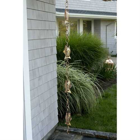 Image of Pure Polished Copper 8.5 Foot Rain Chain with 4 Fish