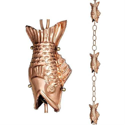 Image of Pure Polished Copper 8.5 Foot Rain Chain with 4 Fish