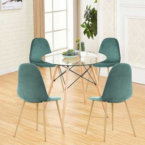 Image of Modern 31.5-inch Round Glass Dining Table with Wood Legs