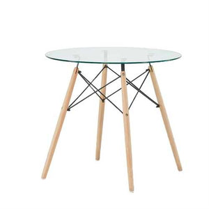 Modern 31.5-inch Round Glass Dining Table with Wood Legs